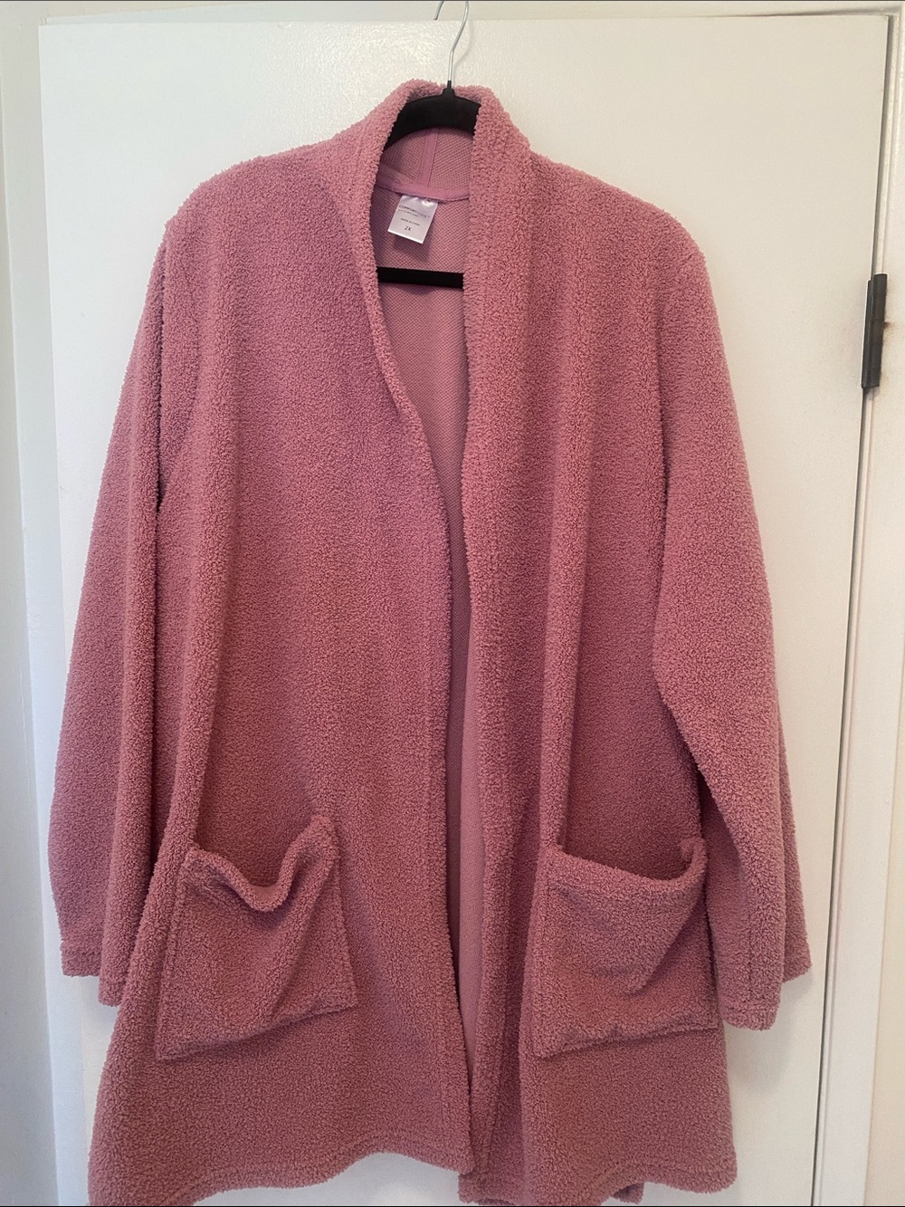 Cuddl Duds Plush Open-Front Teddy Jacket in Dusty Rose 2X